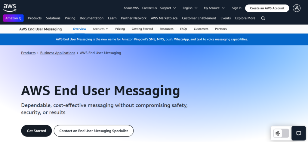 AWS End User Messaging Social home page