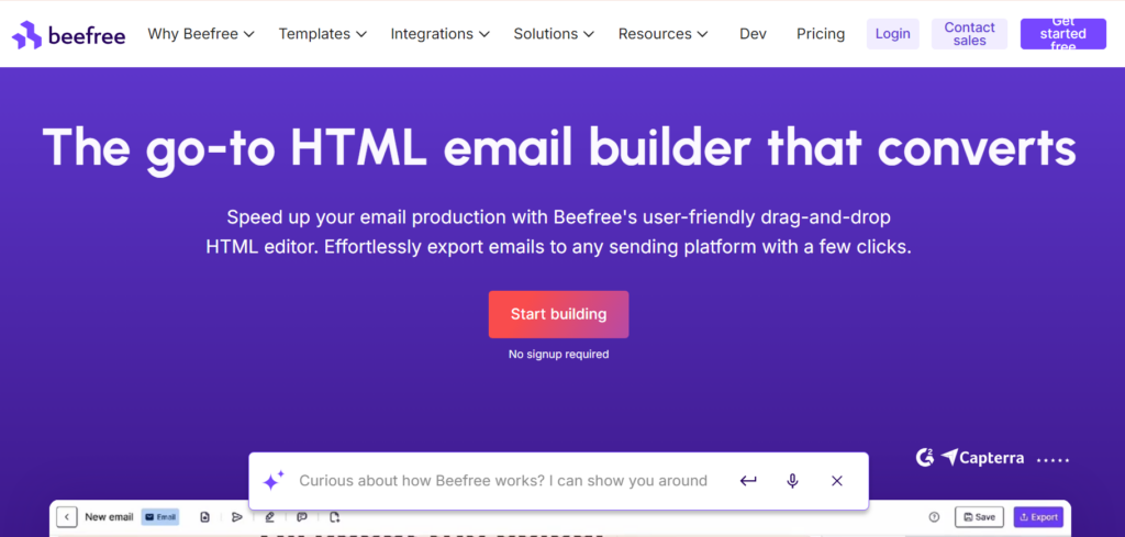 Beefree landing page