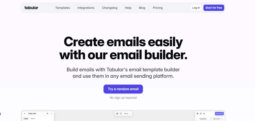 Tabular home page