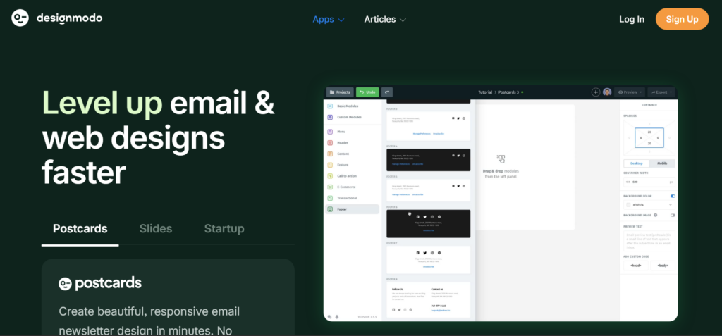 Postcards Landing page