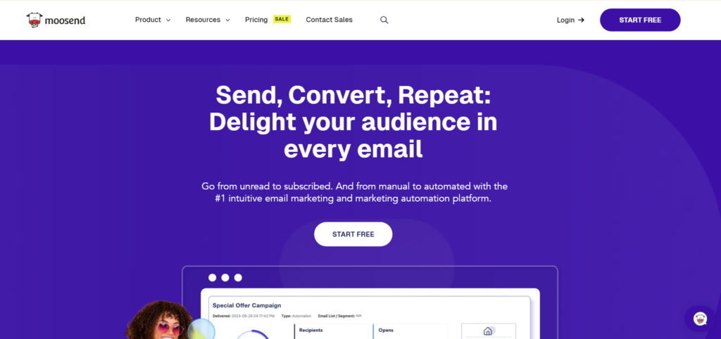 Moosend home page.