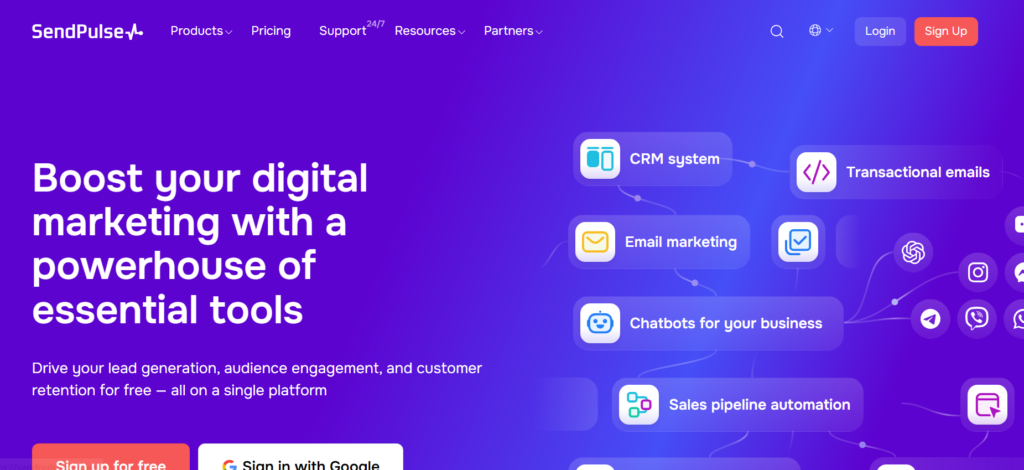 SendPulse home page.